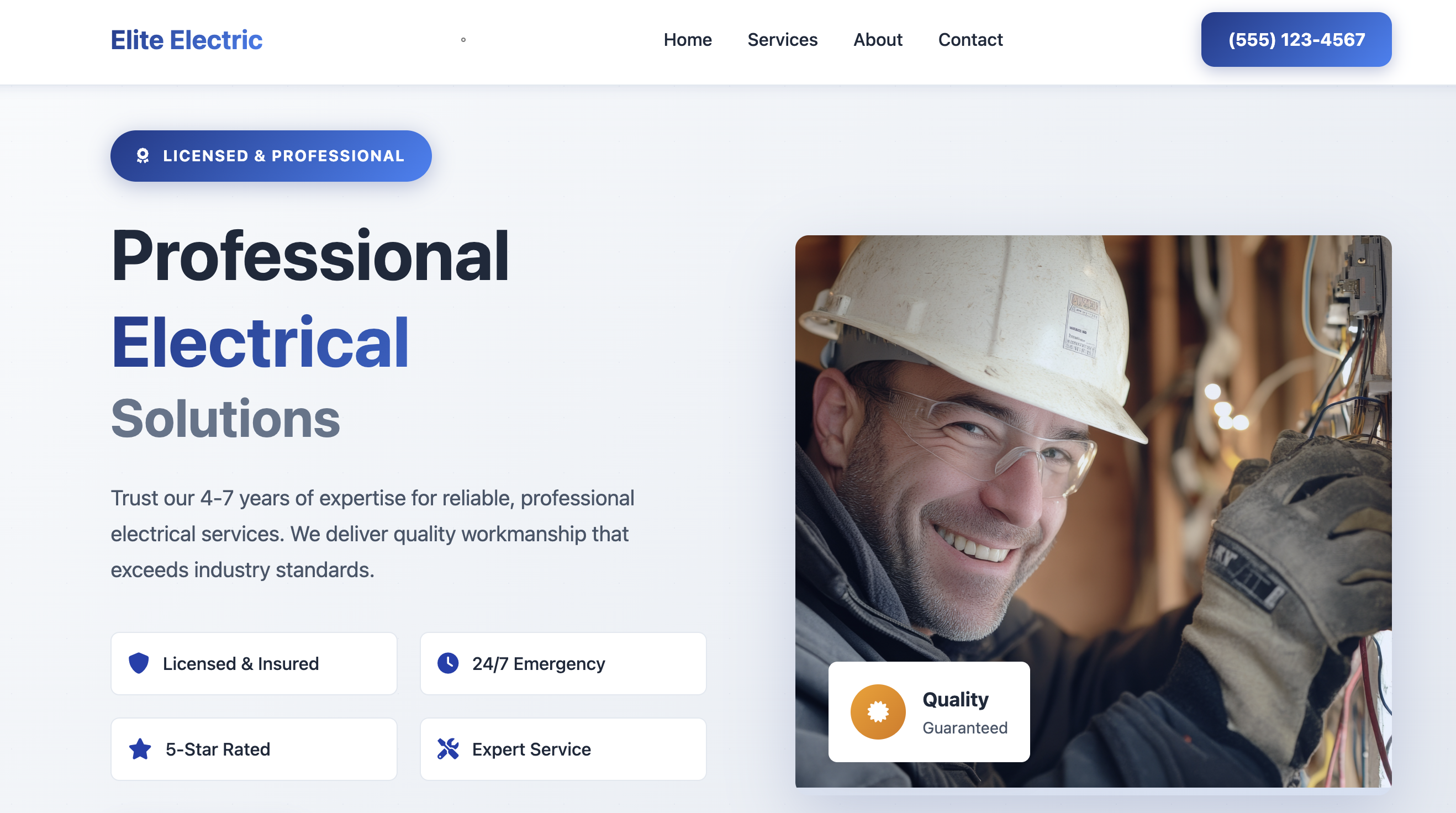 Sample professional electrician website